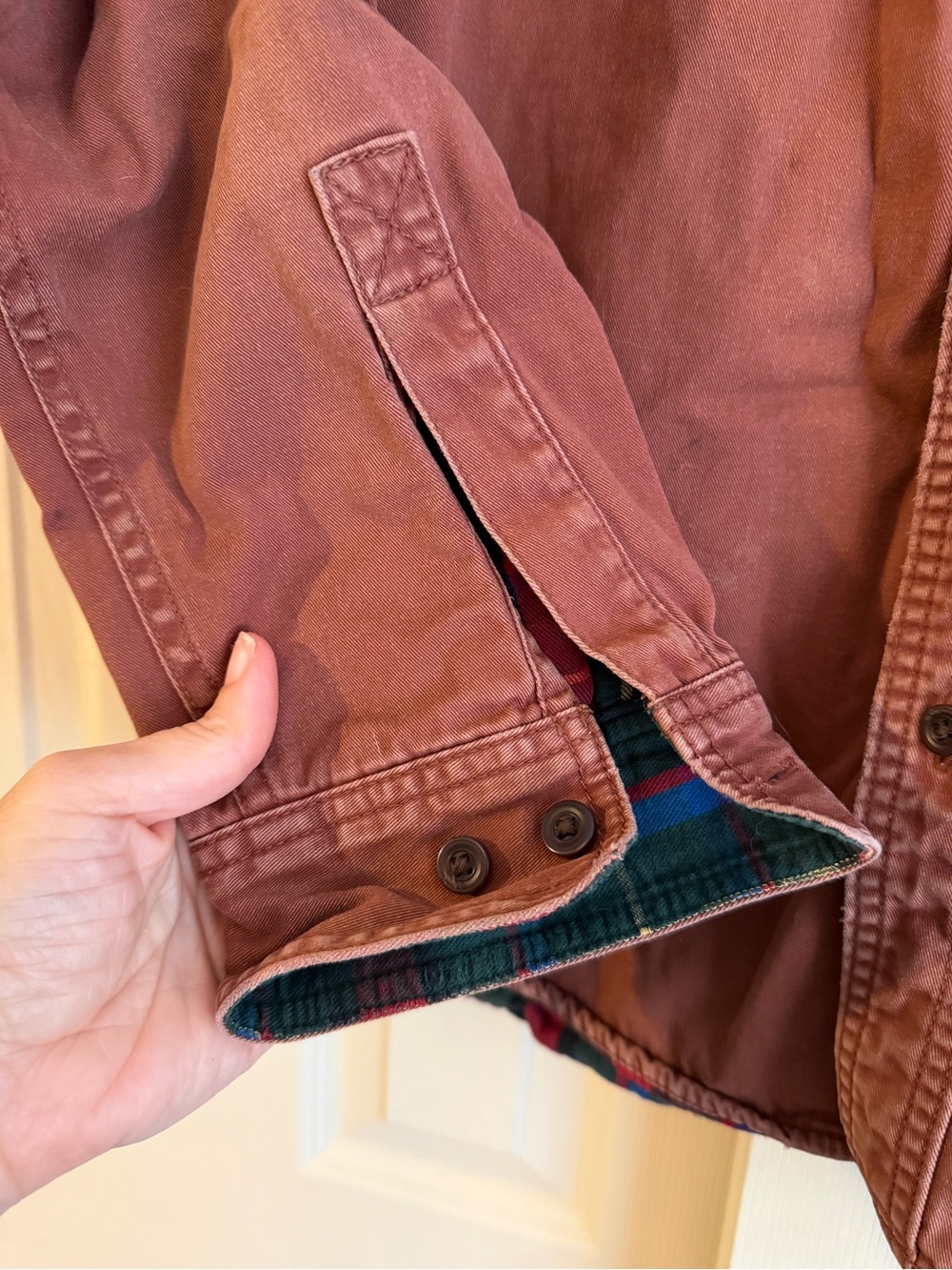 L.L. Bean Rust Button-Front Hurricane Shirt with Flannel Plaid Lining - Picture 5 of 11